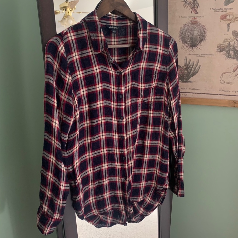 Lucky Brand Navy White & Red Plaid Flannel